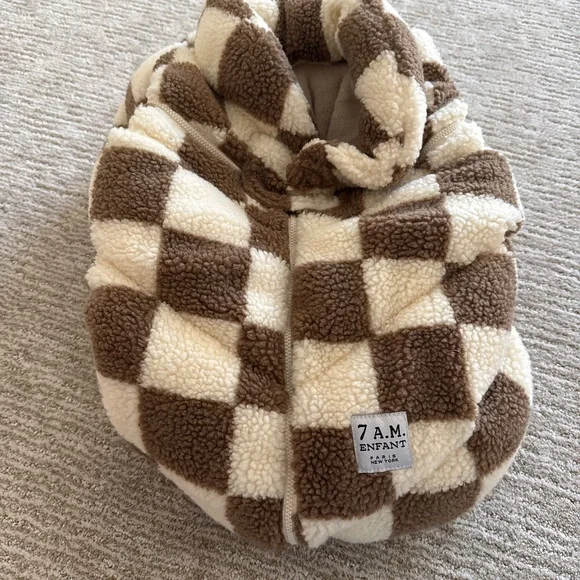 7am Emfant car Seat Cocoon Checkered Brown - Picture 1 of 1
